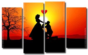 Couple In Love Silhouette 4 Panels Paint By Numbers