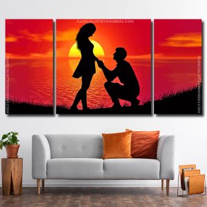 Couple Sunset 3 Panels Paint By Numbers