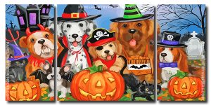 Cute Halloween Puppies 3 Panels Paint By Numbers