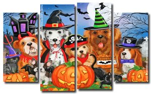 Cute Halloween Puppies 4 Panels Paint By Numbers