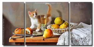 Cute Kitty On The Table 3 Panels Paint By Numbers