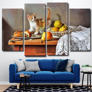 Cute Kitty On The Table 4 Panels Paint By Numbers