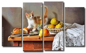 Cute Kitty On The Table 4 Panels Paint By Numbers