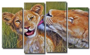 Cute Lions 4 Panels Paint By Numbers