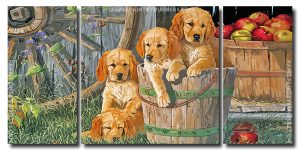 Cute Puppies 3 Panels Paint By Numbers