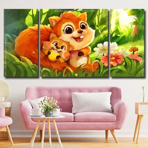 Cute Squirrels 3 Panels Paint By Numbers