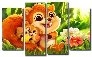 Cute Squirrels 4 Panels Paint By Numbers