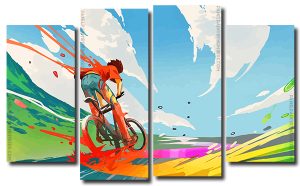 Cyclist Art 4 Panels Paint By Numbers