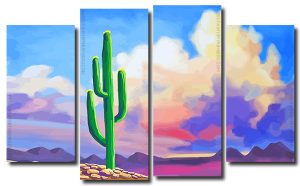 Desert Cactus 4 Panels Paint By Numbers