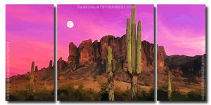 Desert Cactus And Full moon 3 Panels Paint By Numbers