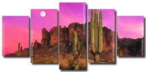 Desert Cactus And Full moon 5 Panels Paint By Numbers