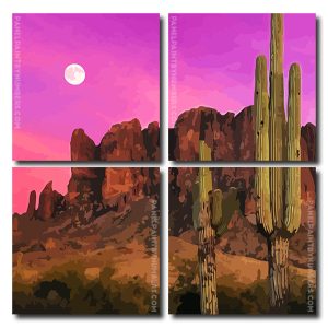 Desert Cactus And Full moon Square Panels Paint By Numbers