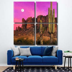 Desert Cactus And Full moon Square Panels Paint By Numbers