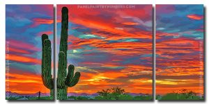 Desert Cactus Sunset 3 Panels Paint By Numbers