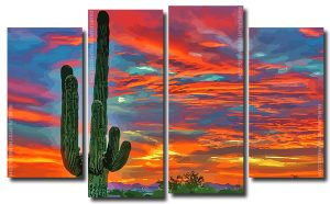 Desert Cactus Sunset 4 Panels Paint By Numbers