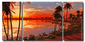 Desert Oasis At Sunset 3 Panels Paint By Numbers