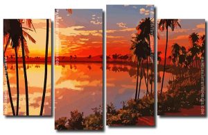 Desert Oasis At Sunset 4 Panels Paint By Numbers