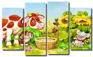 Farm Animals 4 Panels Paint By Numbers