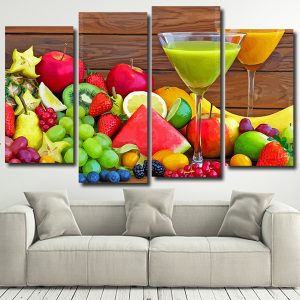 Fruit And Juices 4 Panels Paint By Numbers