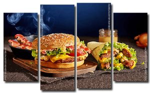 Hot Burger 4 Panels Paint By Numbers