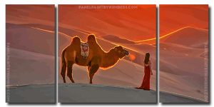 Lady With Camel In The Desert 3 Panels Paint By Numbers