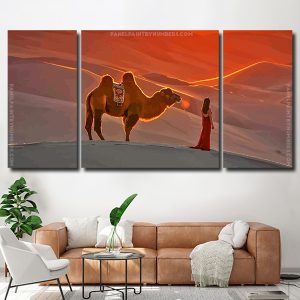 Lady With Camel In The Desert 3 Panels Paint By Numbers