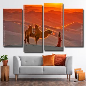 Lady With Camel In The Desert 4 Panels Paint By Numbers