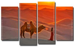 Lady With Camel In The Desert 4 Panels Paint By Numbers