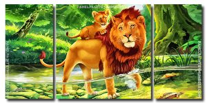 Lion And Cub 3 Panels Paint By Numbers