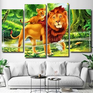 Lion And Cub 4 Panels Paint By Numbers