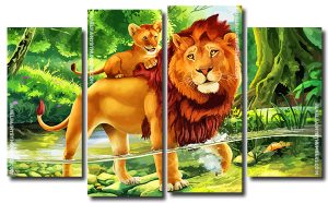 Lion And Cub 4 Panels Paint By Numbers