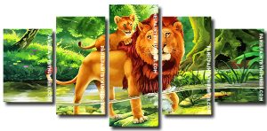 Lion And Cub 5 Panels Paint By Numbers