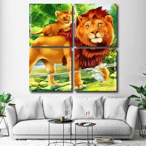 Lion And Cub Square Panels Paint By Numbers