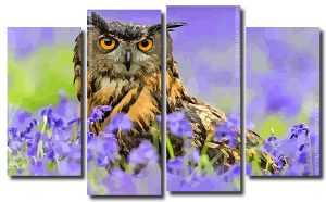 Owl Bird 4 Panels Paint By Numbers