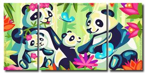 Panda Family 3 Panels Paint By Numbers