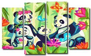 Panda Family 4 Panels Paint By Numbers