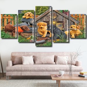 Puppies And Duck 5 Panels Paint By Numbers