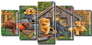 Puppies And Duck 5 Panels Paint By Numbers