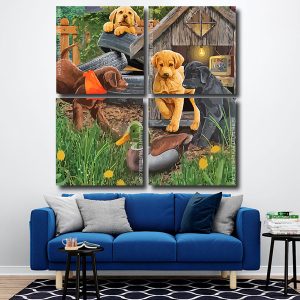 Puppies And Duck 5 Panels Paint By Numbers