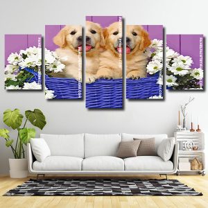 Puppies In Basket 5 Panels Paint By Numbers