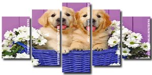 Puppies In Basket 5 Panels Paint By Numbers