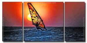 Silhouette Windsurfing At Sunset 3 Panels Paint By Numbers