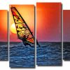 Silhouette Windsurfing At Sunset 4 Panels Paint By Numbers