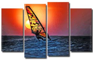 Silhouette Windsurfing At Sunset 4 Panels Paint By Numbers