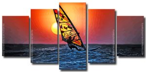 Silhouette Windsurfing At Sunset 5 Panels Paint By Numbers