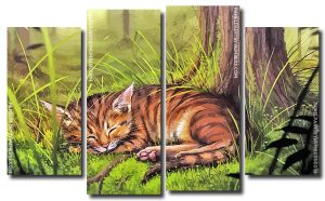 Sleepy Wild Cat 4 Panels Paint By Numbers