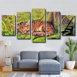 Sleepy Wild Cat 5 Panels Paint By Numbers