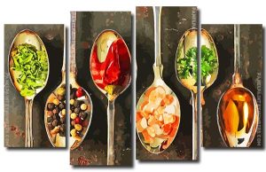 Spices Spoons 4 Panels Paint By Numbers