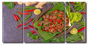 Stir Fried Chicken Liver Bassil Banana Leaves 3 Panels Paint By Numbers