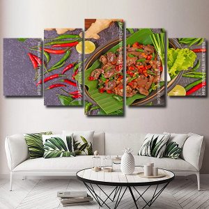 Stir Fried Chicken Liver Bassil Banana Leaves 5 Panels Paint By Numbers